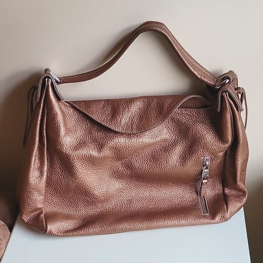 Arcadia Metallic Copper Brown Leather Hobo Bag